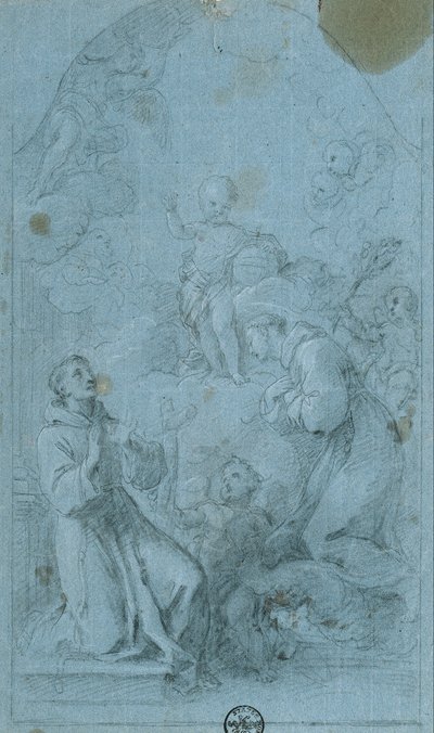 Sankt Peter av Alcantara och Sankt Antonius av Padua tillber Jesusbarnet av Giovanni Agostino Ratti