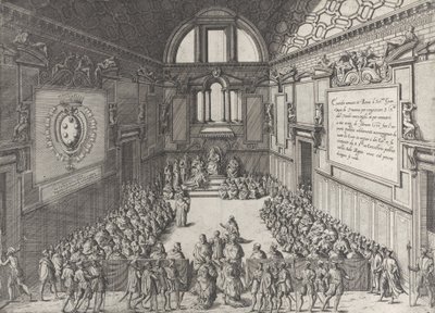 Publik ges av påven Pius V till Cosimo I, hertig av Toscana, 1575-99. av Giovanni Ambrogio Brambilla