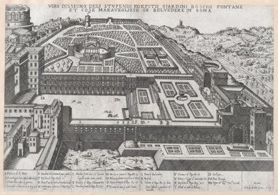 Mirror of Roman Magnificence: Flygfoto över Belvedere och dess trädgårdar, 1579., 1579. av Giovanni Ambrogio Brambilla.