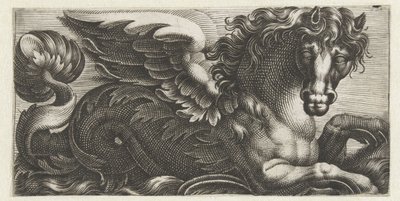 Bevingad sjöhäst med en bladknopp på svansen Friser med havsmonster (serietitel) av Giovanni Andrea Maglioli