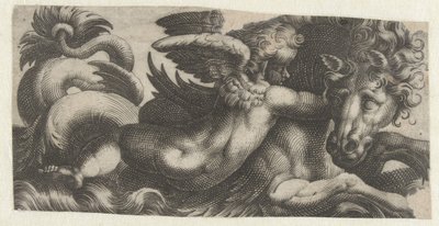 Sjöhäst med en putto runt halsen Friser med havsmonster (serietitel) av Giovanni Andrea Maglioli