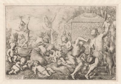 Bacchanal med altaar, faun och Silenus av Giovanni Andrea Podesta