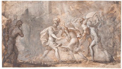 Tarpeia krossas under sabinernas sköldar av Giovanni Angelo Canini