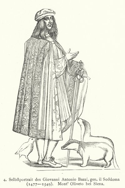 Självporträtt av den italienska renässanskonstnären Il Sodoma (Giovanni Antonio Bazzi) (gravyr) av Giovanni Antonio Bazzi (after) Sodoma
