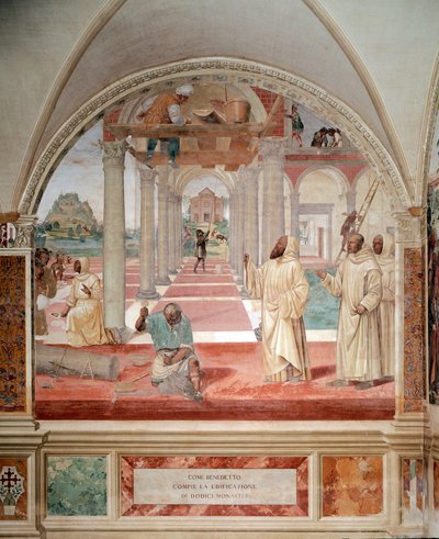 Benedict byggde tolv klosterfresk av klostret producerat av Antonio Bazzi dit il Sodoma (1477 - 1549) som berättar om livet för Saint Benedict of Nursie (480 - 567) grundare av Benediktinerorden 1503 - 1508 Abbey of Monte Florto Maggiore av Giovanni Antonio Bazzi Sodoma