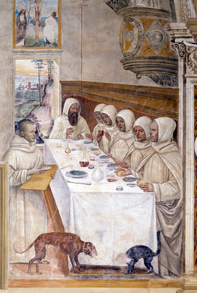 Benedict får mjöl i överflöd och matar munkarna av Giovanni Antonio Bazzi Sodoma
