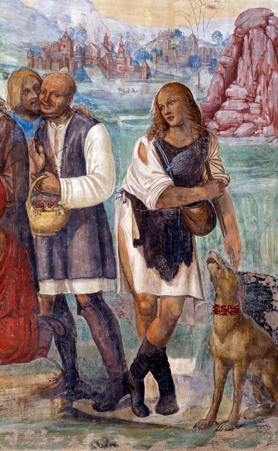 Hur Benedictus lär ut den heliga läran till bönderna som besöker honom. Detaljfresk av klostret realiserad av Antonio Bazzi dit il Sodoma (1477 - 1549) som berättar om livet för Saint Benedict of Nursie (480 - 567) grundare av Benediktinerorden 1503 - av Giovanni Antonio Bazzi Sodoma