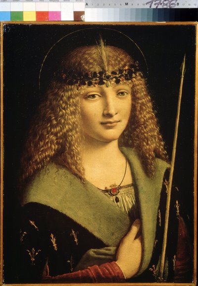 ""Porträtt av en ungdom som den helige Sebastian" (Porträtt av en ungdom som den helige Sebastian) Målning av Giovanni Antonio Boltraffio (Beltraffio) (1467-1516) cirka 1500 Pushkin-museet, Moskva av Giovanni Antonio Boltraffio