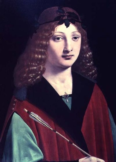 Porträtt av en pojke med en pil (panel) av Giovanni Antonio Boltraffio