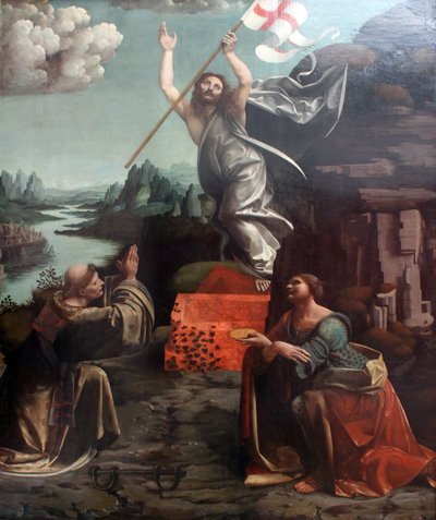 Kristi uppståndelse med den helige Leonard av Noblac och Lucia av Giovanni Antonio Boltraffio