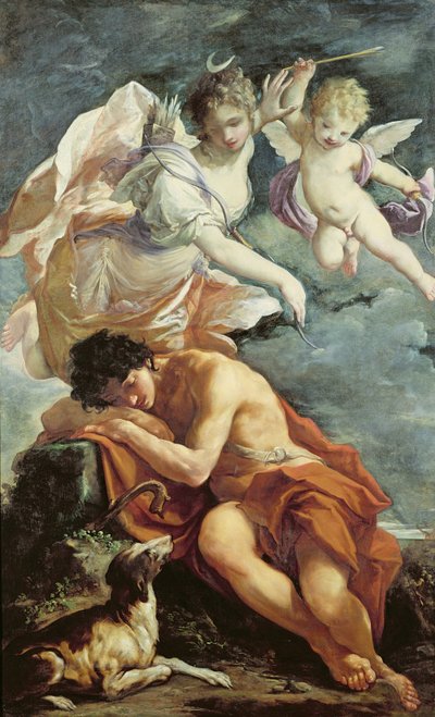 Diana och Endymion (olja på duk) av Giovanni Antonio Burrini or Burino