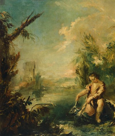 Detalj av Tobias och fisk av Giovanni Antonio Guardi