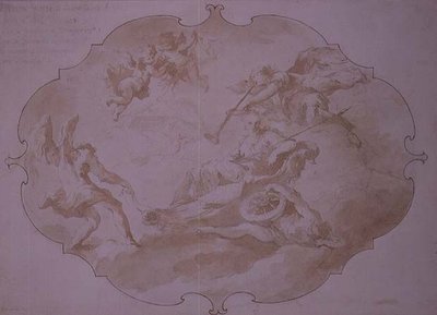 Triumph of Military Virtue, ca 1750 (penna och tvätt) av Giovanni Antonio Guardi