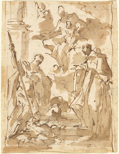 Madonnan och barnet i ära med Saint Theodore och ett klosterhelgon av Giovanni Antonio Pellegrini