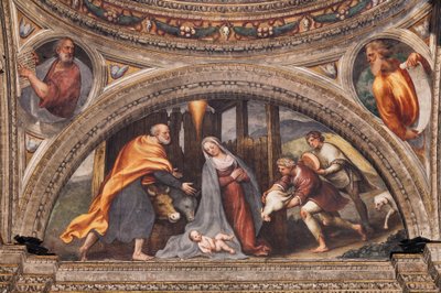 Lunett som skildrar tillbedjan av herdarna av Giovanni Antonio Pordenone