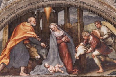 Lunett som skildrar tillbedjan av herdarna av Giovanni Antonio Pordenone