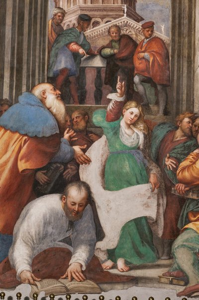 St. Katarinas disputation med filosoferna, 1530-32 (fresk) (detalj av 3601450) av Giovanni Antonio Pordenone