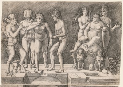 Allegori över den okunniga mänsklighetens fall: Virtus Combusta, ca. 1500-1505. av Giovanni Antonio da Brescia