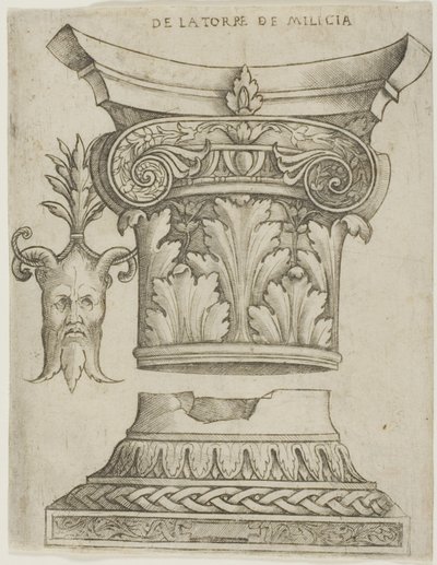Arkitektoniska detaljer: Bas, Kapital och Mask av Giovanni Antonio da Brescia