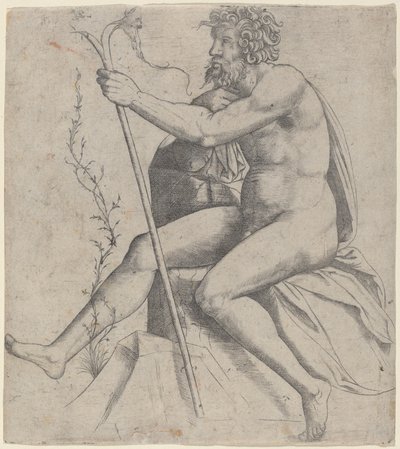 Man som sitter och håller en kluven stav av Giovanni Antonio da Brescia