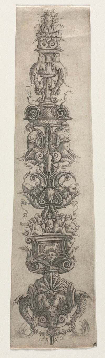 Upprätt arabesk med masker, amoriner och nereider av Giovanni Antonio da Brescia