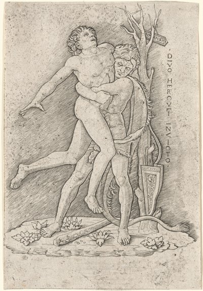 Hercules och Antaeus av Giovanni Antonio da Brescia, after Andrea Mantegna