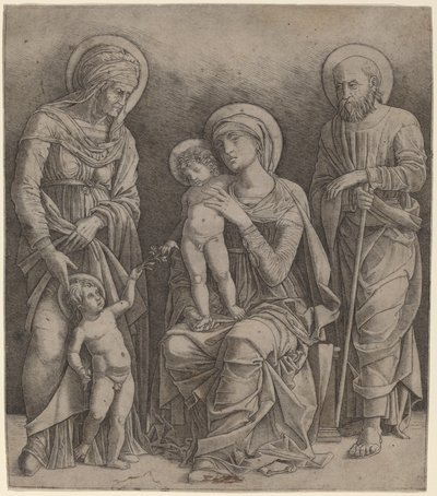 Helig familj med Saint Elizabeth och spädbarnet Saint John av Giovanni Antonio da Brescia, after Andrea Mantegna