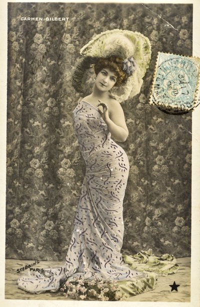 Vykort: Porträtt av Carmen Gilbert, Music Hall-artist av Phillipe de Marlier