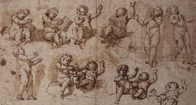 Studier av Putti (penna, bläck, tvätt och krita) av Giovanni Baglione