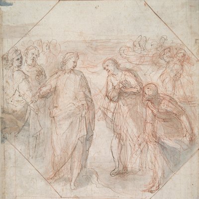 Simon Magus fall (recto); Jakobs och Johannes kallelse (eller Petrus och Andreas) (verso) av Giovanni Balducci