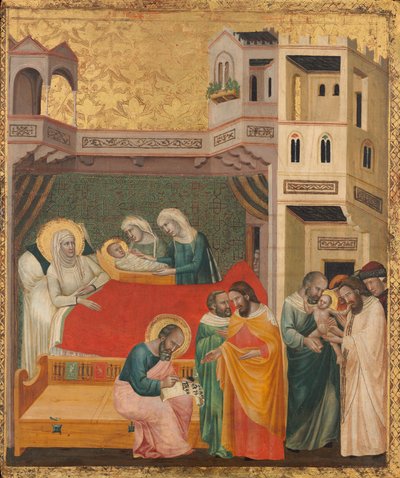 Johannes Döparens födelse, namngivning och omskärelse, ca. 1335. av Giovanni Baronzio