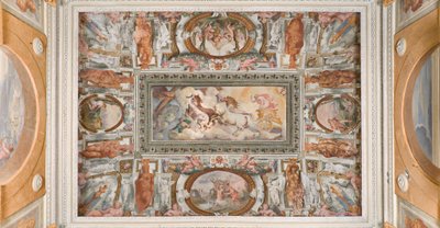 Solvagn driven av Apollo, Apollo Loggia, ca 1560 (fresk) av Giovanni Battista and Cambiaso Luca Castello