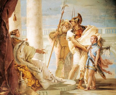 Aeneas presenterar Amor klädd som Ascanius för Dido, av Giambattista Tiepolo (1696-1770), fresk, Aeneidens rum, Villa Valmarana 