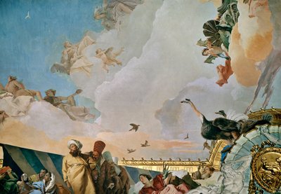 Allegorin i öster, takfresk i tronsalen i det kungliga palatset i Madrid (fresk) av Giovanni Battista (1696-1770) Tiepolo