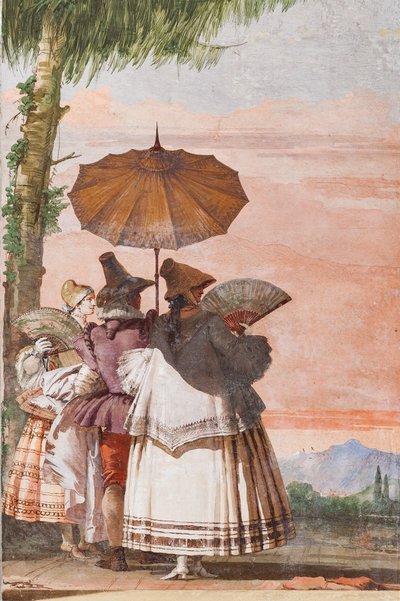 Gästboende, rum med de falska gotiska arkitekturerna: "A Summer Walk" av Giovanni Battista Tiepolo