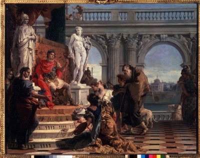 Maecenas presenterar konsten för Augustus. Caius Cilnius Maecenas (eller Mecene) (cirka 70 f.Kr.-8 f.Kr.) romersk politiker som ägnade sin förmögenhet och sitt inflytande åt att främja konsten och bokstäverna bland av Giovanni Battista Tiepolo