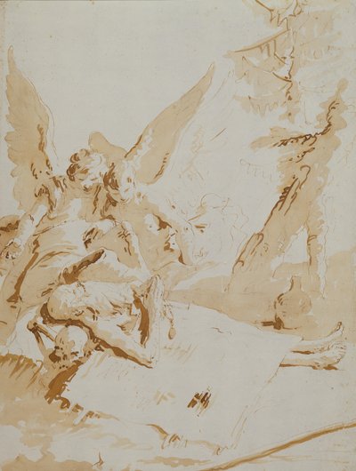 Sankt Onofrius död (krita, penna, bläck och lavering) av Giovanni Battista (1696-1770) Tiepolo
