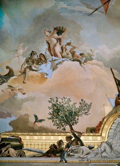 Spaniens ära, takfresk i tronsalen i det kungliga palatset, Madrid av Giovanni Battista (1696-1770) Tiepolo
