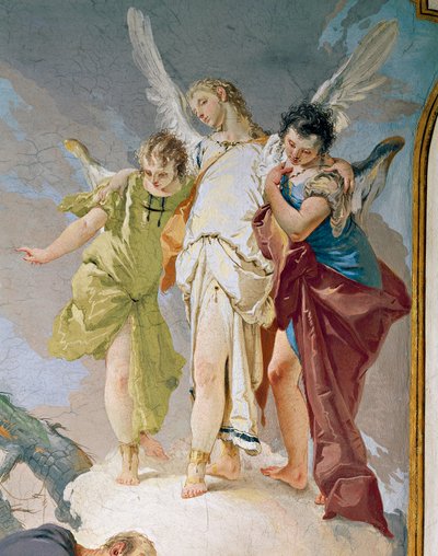 Abraham och änglar, av Giovanni Battista Tiepolo (1696-1770), fresk, Detalj, Patriarkaliska palatset, Guest Hall, Udine av Giovanni Battista Tiepolo
