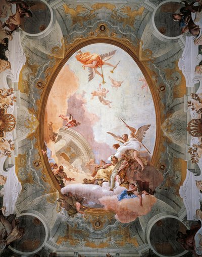 Allegori om förtjänster ackompanjerad av adel och dygd, av Giambattista Tiepolo (1696-1770). Throne Rooms tak, Ca 