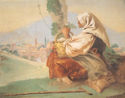 Landskapet har bonden En gammal man sitter, hans huvud täckt av en blodig man som döljer sitt ansikte av Giovanni Battista Tiepolo