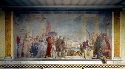 Kungen av Frankrike Henrik III (1551-1589) mottogs i Venedig av Federico Contarini 1574 vid ingången till villan Mira. Målning av Giovanni Tiepolo (1696-1770) av Giovanni Battista Tiepolo