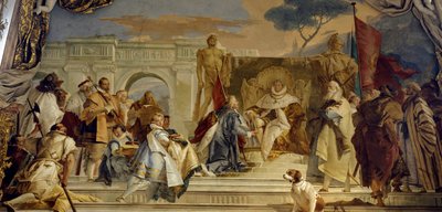 Anläggningen av Eveque Aroldo av Frederic I av Hohenstaufen (1122-1190) dit Frederic Barberousse, kung av Tyskland och germanske kejsaren Fresco av Giovanni Battista (Giambattista) Tiepolo (1696-1770). 1700-talspalatset i Wurzburg (Würzburg) Tyskland av Giovanni Battista Tiepolo