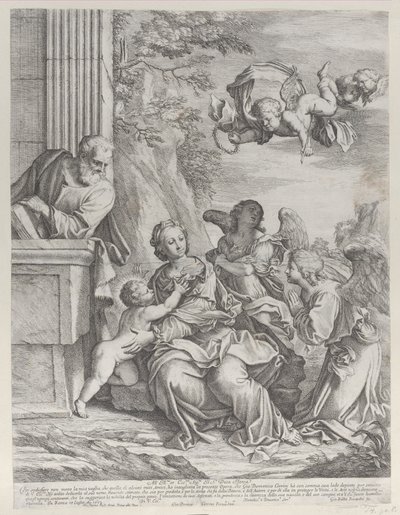 Den heliga familjen med änglar till höger och ovanför, 1652. av Giovanni Battista Beinaschi