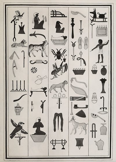 Ritningar av dekorationerna inifrån farao Psammetic I:s grav, reproducerade 1817 av Giovanni Battista Belzoni, inrymt i British Museum, London av Giovanni Battista Belzoni