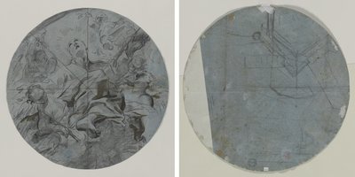 Apoteos av ett helgon (recto); Arkitektonisk skiss(?) (verso) av Giovanni Battista Benaschi
