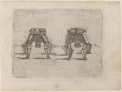 Två kubikfigurer med händerna på marken av Giovanni Battista Bracelli