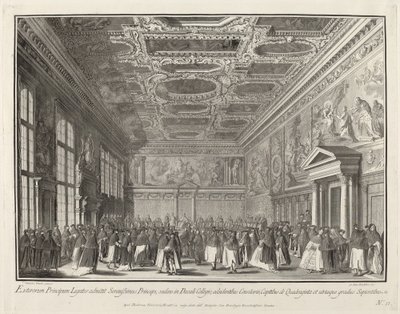 Mottagning av dogen av utländska ambassadörer i Sala del Collegio av Giovanni Battista Brustolon after Canaletto