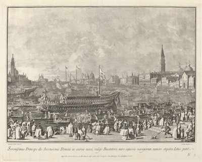 Dogen i Bucintoro Avgår till Porto di Lido på Kristi himmelsfärdsdag av Giovanni Battista Brustolon after Canaletto