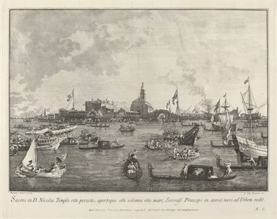 Dogen i Bucintoro lämnar San Nicolò di Lido av Giovanni Battista Brustolon after Canaletto
